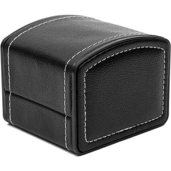 Black Faux Leather Watch Box Single Slot Case with Pillow Jewelry Display - Picture 5 of 8